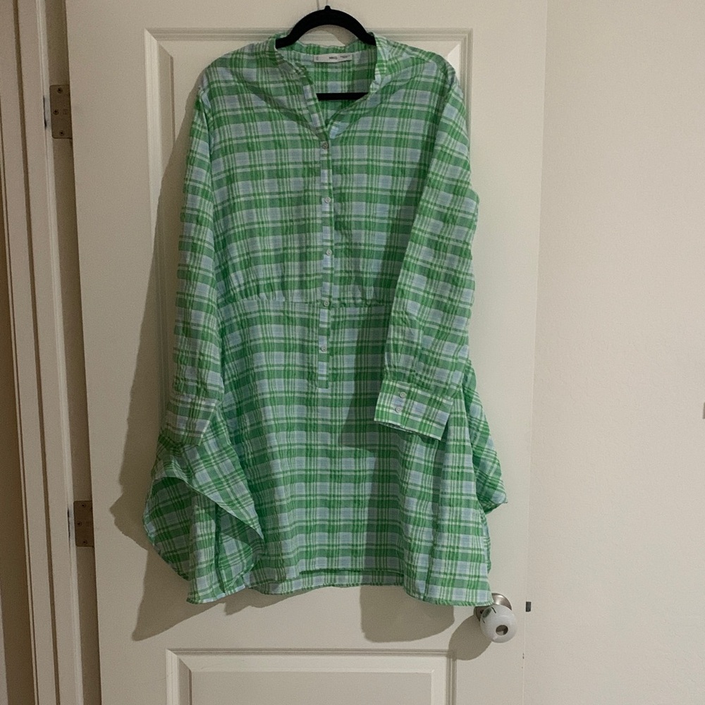 Mango Green and White Plaid Dress